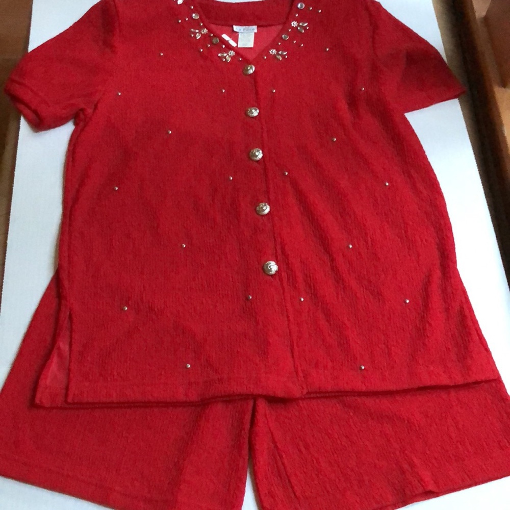 Women Red Set, Studded Top and Short Size Medium